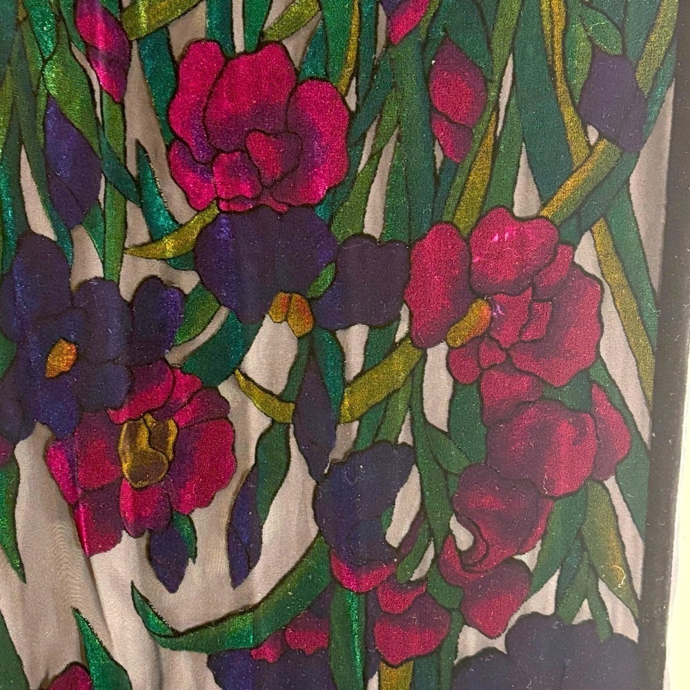 METROPOLITAN MUSEUM OF ART Scarf Velour Floral Patterned Fabric Silk Sheer